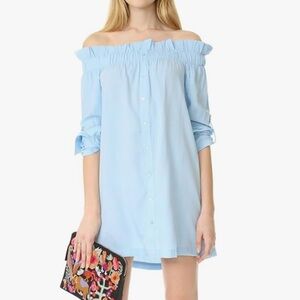 MINKPINK Women's Business Class Off Shoulder Light Blue Poplin Dress Size Small
